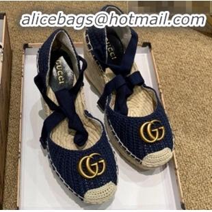 Fashion Gucci Knit Platform Wedge Espadrilles G82752 Blue