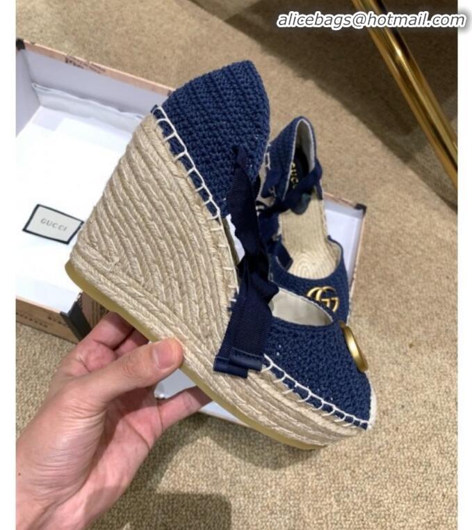 Fashion Gucci Knit Platform Wedge Espadrilles G82752 Blue