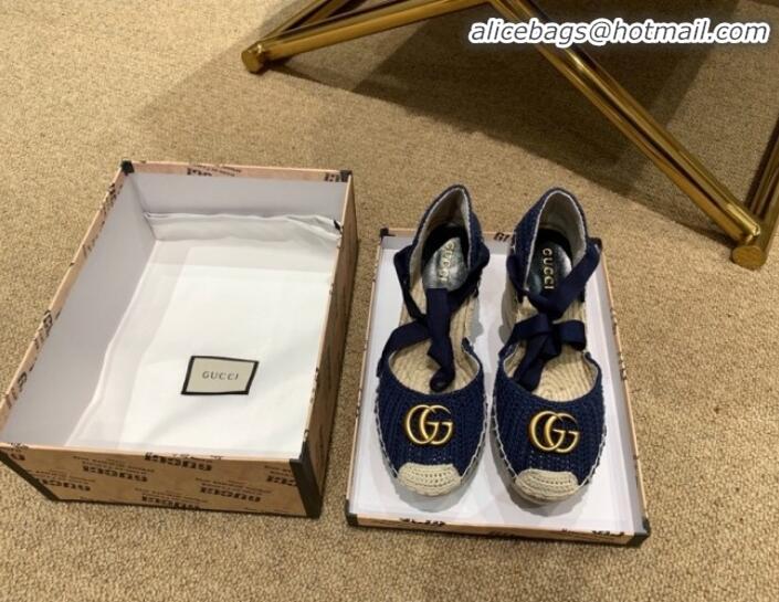 Fashion Gucci Knit Platform Wedge Espadrilles G82752 Blue