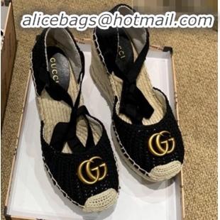 Top Sale Gucci Knit Platform Wedge Espadrilles G82752 Black