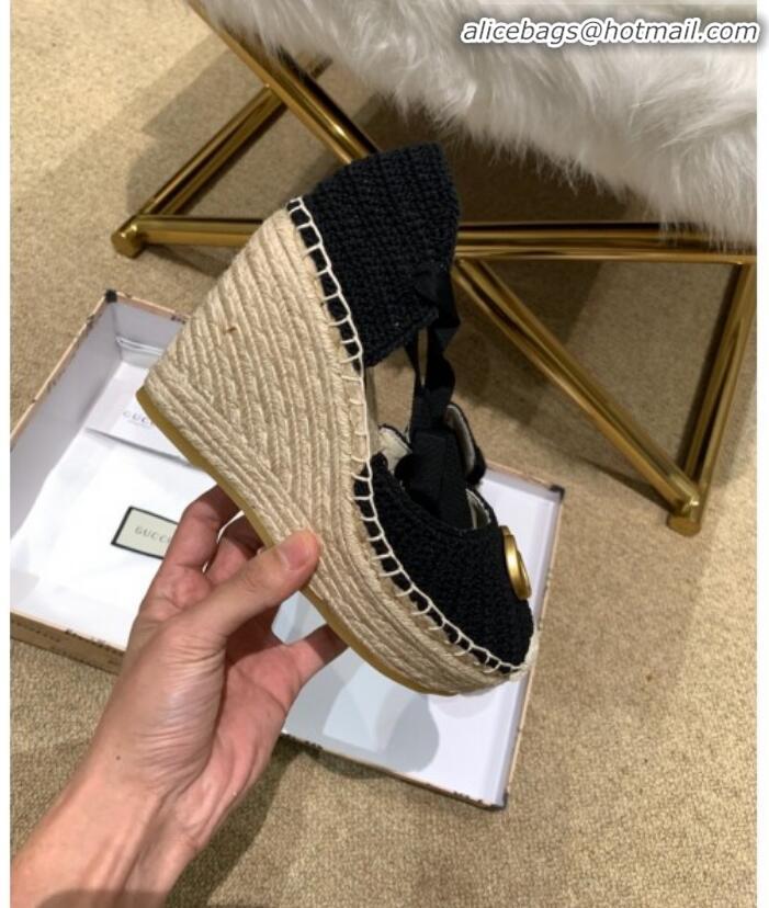 Top Sale Gucci Knit Platform Wedge Espadrilles G82752 Black