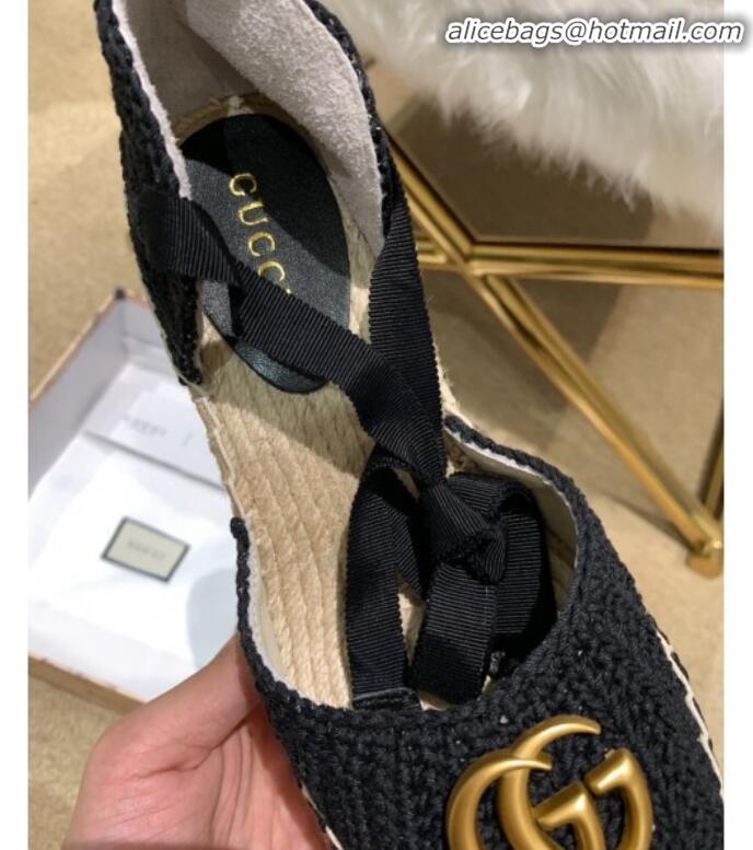 Top Sale Gucci Knit Platform Wedge Espadrilles G82752 Black