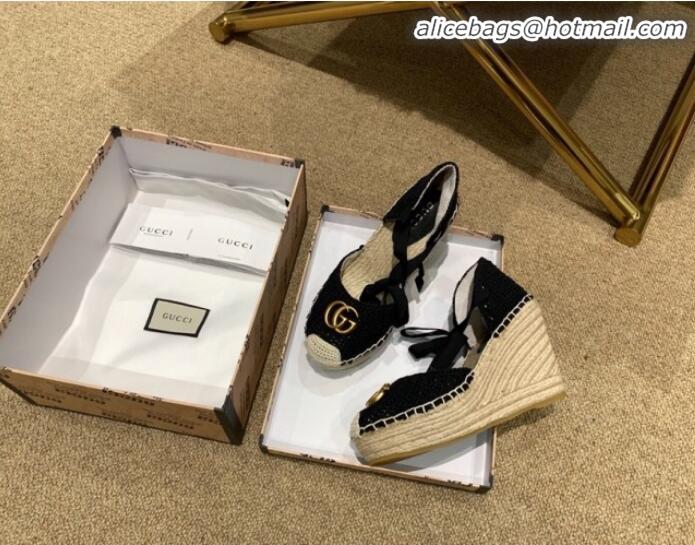 Top Sale Gucci Knit Platform Wedge Espadrilles G82752 Black