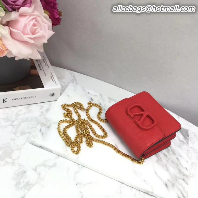 Top Design VALENTINO Origianl Leather Chain Bag V067 Red