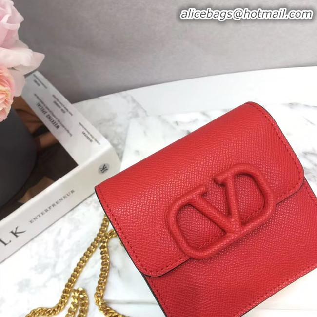 Top Design VALENTINO Origianl Leather Chain Bag V067 Red