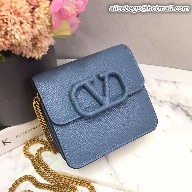 Best Quality VALENTINO Origianl Leather Chain Bag V067 Blue