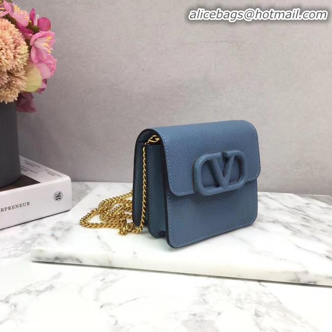 Best Quality VALENTINO Origianl Leather Chain Bag V067 Blue