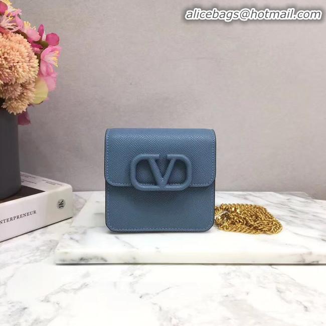 Best Quality VALENTINO Origianl Leather Chain Bag V067 Blue