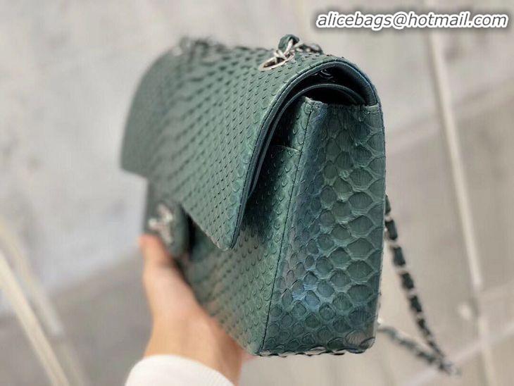 Grade Quality Chanel 2.55 Series Flap Bag Original Snake Leather AP1112 Green Silver