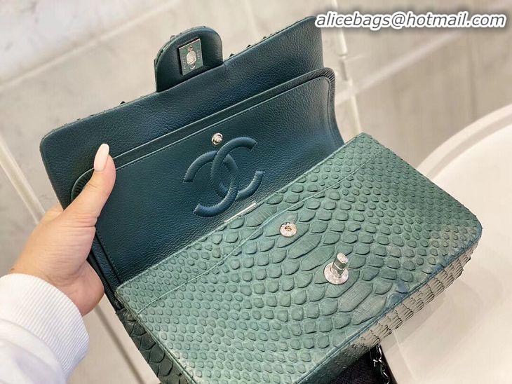 Grade Quality Chanel 2.55 Series Flap Bag Original Snake Leather AP1112 Green Silver