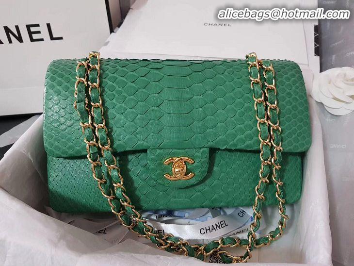 Famous Brand Chanel 2.55 Series Flap Bag Original Snake Leather AP1112 Green Gold