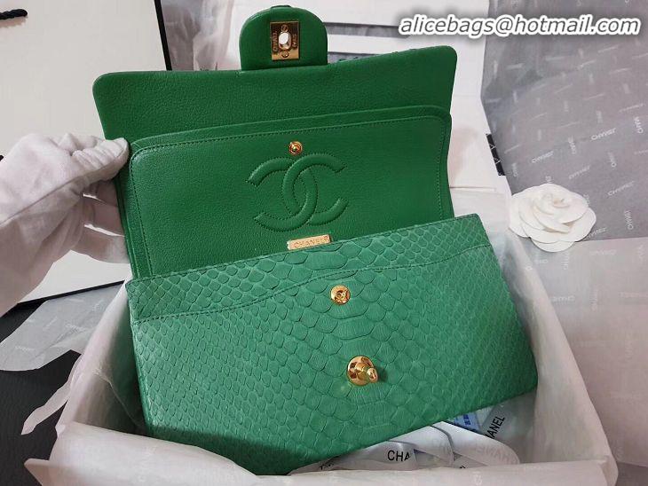 Famous Brand Chanel 2.55 Series Flap Bag Original Snake Leather AP1112 Green Gold