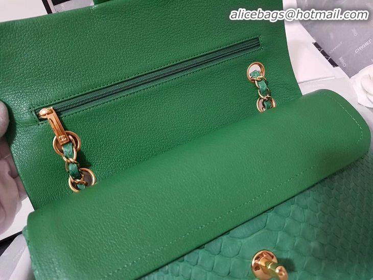 Famous Brand Chanel 2.55 Series Flap Bag Original Snake Leather AP1112 Green Gold