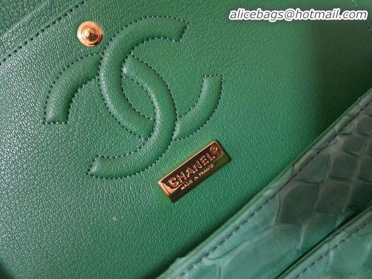 Famous Brand Chanel 2.55 Series Flap Bag Original Snake Leather AP1112 Green Gold