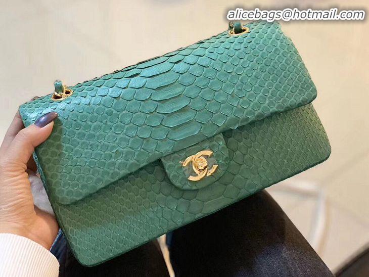 Famous Brand Chanel 2.55 Series Flap Bag Original Snake Leather AP1112 Green Gold