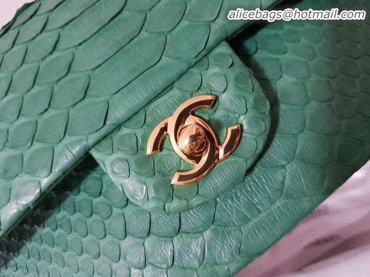 Famous Brand Chanel 2.55 Series Flap Bag Original Snake Leather AP1112 Green Gold