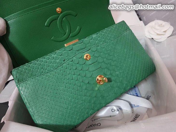 Famous Brand Chanel 2.55 Series Flap Bag Original Snake Leather AP1112 Green Gold