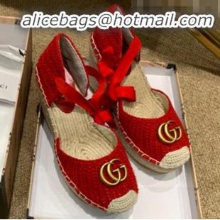 Discount Gucci Knit Platform Wedge Espadrilles G82752 Red