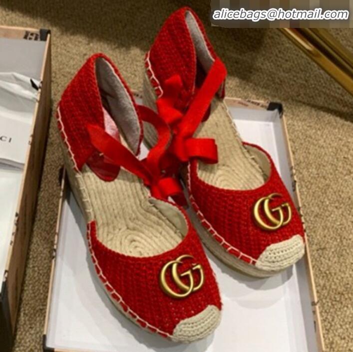 Discount Gucci Knit Platform Wedge Espadrilles G82752 Red