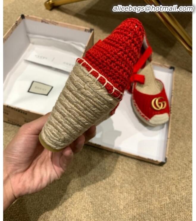 Discount Gucci Knit Platform Wedge Espadrilles G82752 Red