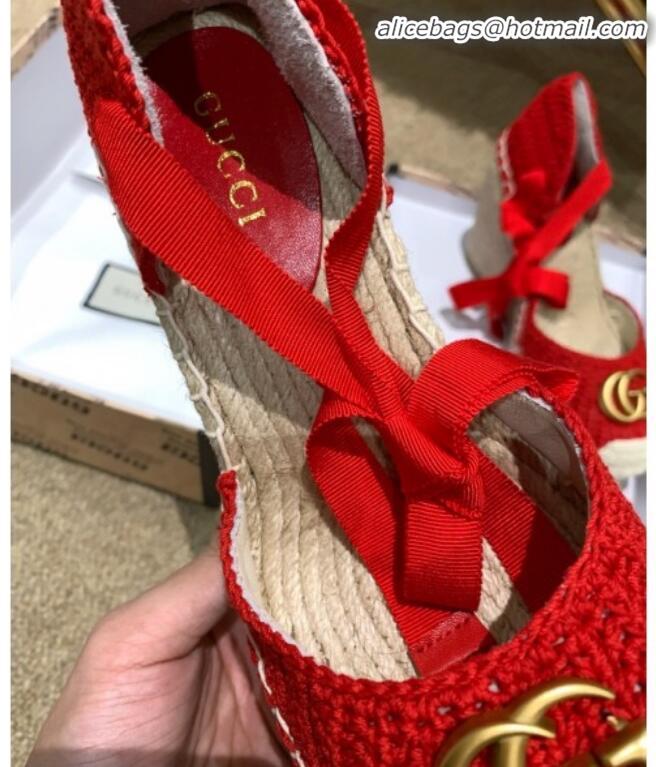 Discount Gucci Knit Platform Wedge Espadrilles G82752 Red