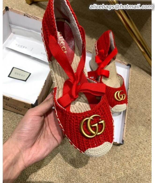 Discount Gucci Knit Platform Wedge Espadrilles G82752 Red