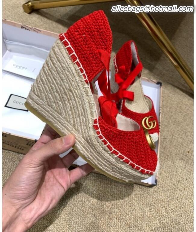 Discount Gucci Knit Platform Wedge Espadrilles G82752 Red