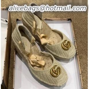 New Style Gucci Knit Platform Wedge Espadrilles G82752 Light Beige