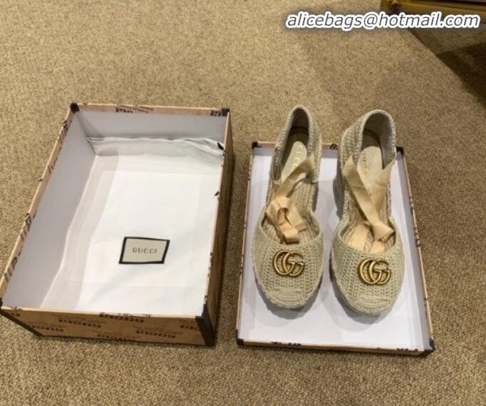 New Style Gucci Knit Platform Wedge Espadrilles G82752 Light Beige