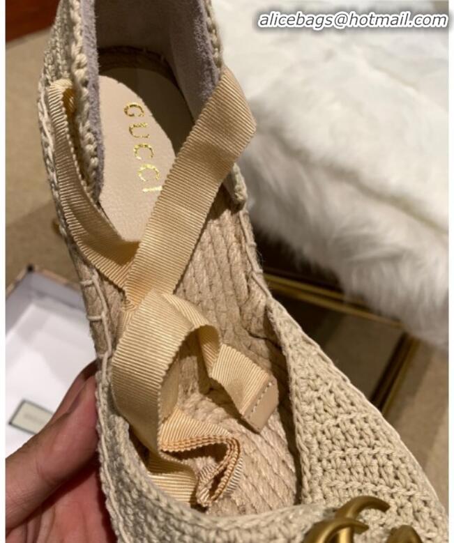 New Style Gucci Knit Platform Wedge Espadrilles G82752 Light Beige