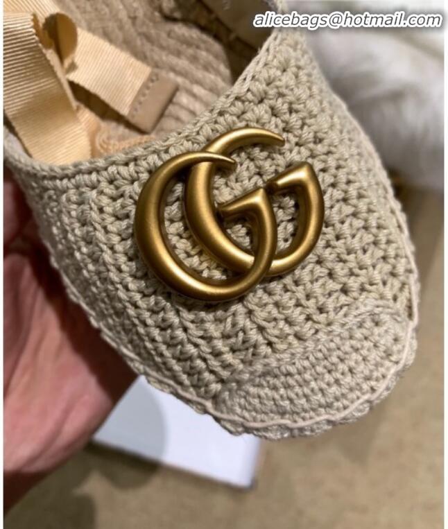 New Style Gucci Knit Platform Wedge Espadrilles G82752 Light Beige