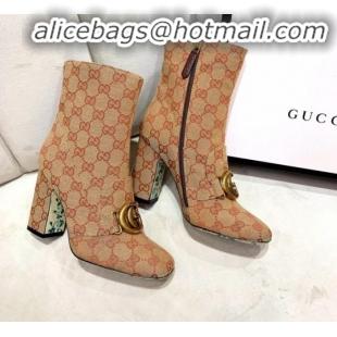 Discount Gucci GG High-Heel Short Ankle Boot with Double G 524658 Beige