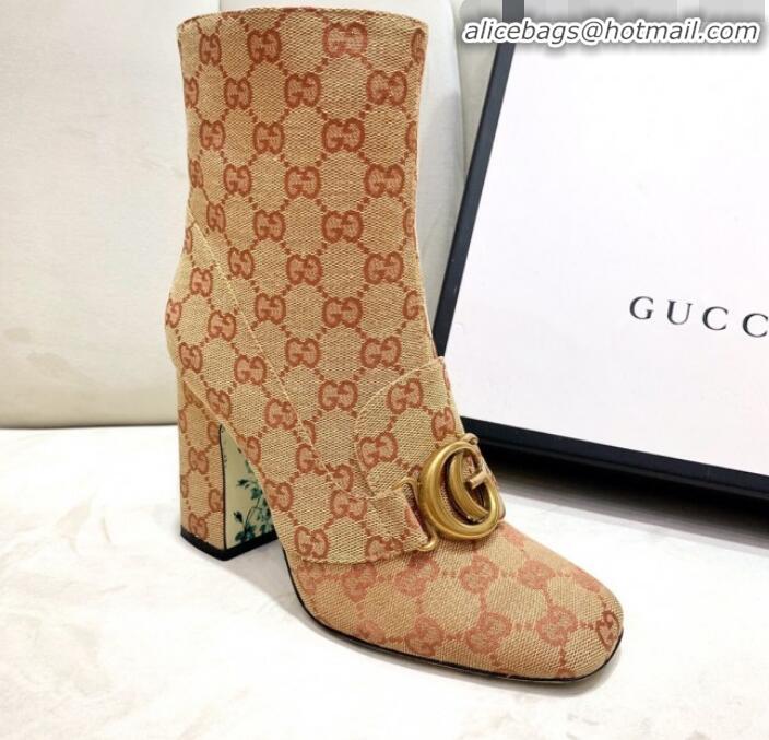 Discount Gucci GG High-Heel Short Ankle Boot with Double G 524658 Beige