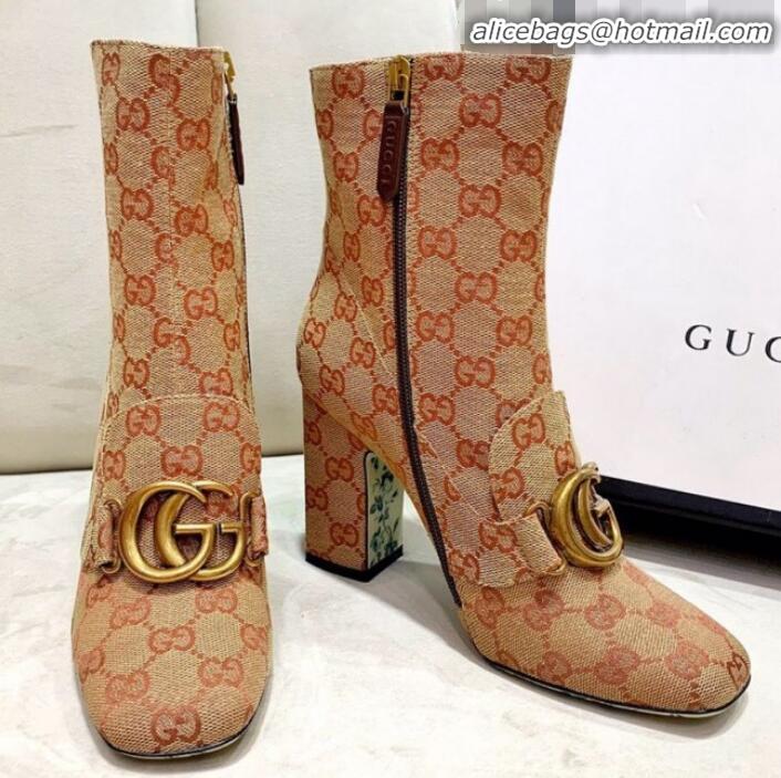 Discount Gucci GG High-Heel Short Ankle Boot with Double G 524658 Beige