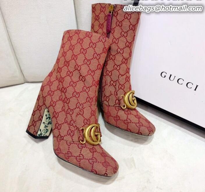 Fashion Gucci GG High-Heel Short Ankle Boot with Double G 524658 Red