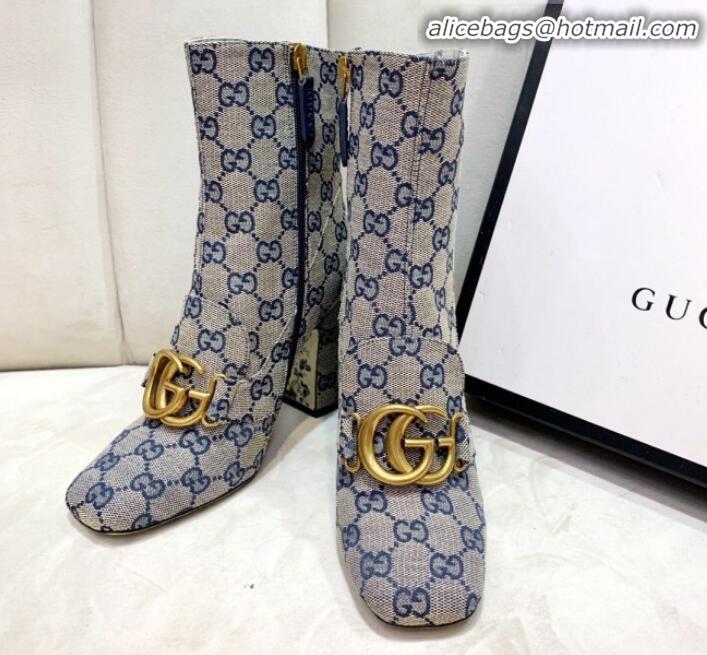 Low Price Gucci GG High-Heel Short Ankle Boot with Double G 524658 Blue