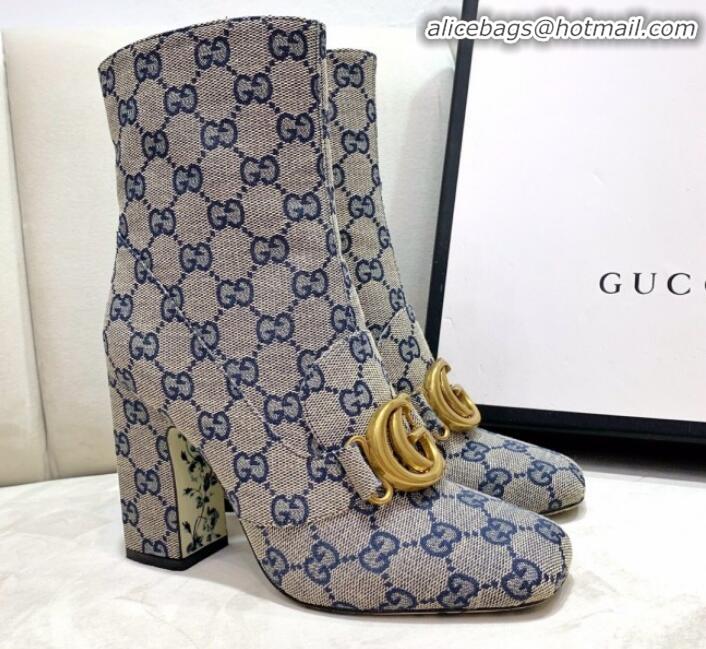 Low Price Gucci GG High-Heel Short Ankle Boot with Double G 524658 Blue