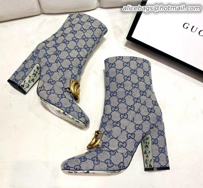 Low Price Gucci GG High-Heel Short Ankle Boot with Double G 524658 Blue