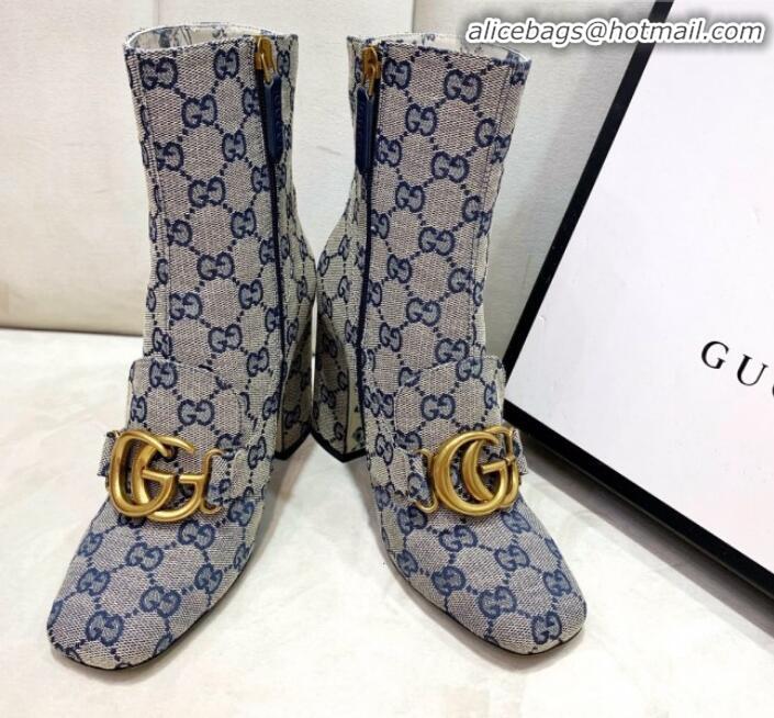 Low Price Gucci GG High-Heel Short Ankle Boot with Double G 524658 Blue