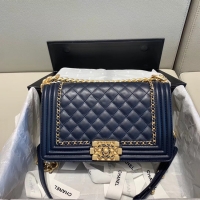 Classic Faux BOY CHANEL flap bag A67086 Navy Blue