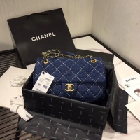 Spot Grade CHANEL Denim flap bag AS1328 blue