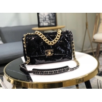 Super Quality CHANEL 19 Flap Bag AS1160 Sequins black