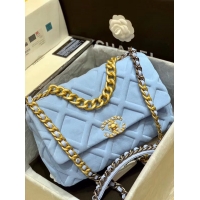 Shop Feminine CHANEL 19 Flap Bag AS1160 light blue