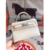 Famous Brand Hermes original mini Kelly chevre mysore K19CM white&silver Metal