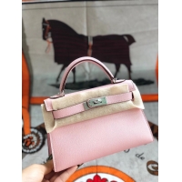 Popular Style Hermes original mini Kelly chevre mysore K19CM pink&silver Metal