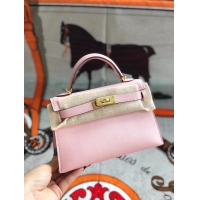 Shop Duplicate Hermes original mini Kelly chevre mysore K19CM pink&Gold Metal