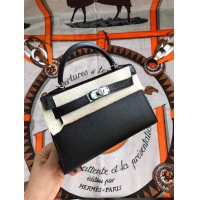 Good Quality Hermes original mini Kelly chevre mysore K19CM black&silver Metal