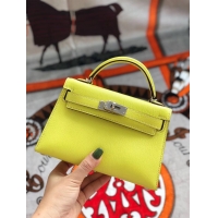 Imitation Hermes original mini Kelly chevre mysore K19CM yellow&silver Metal