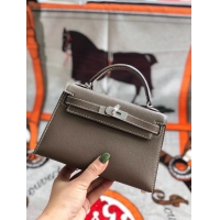 Chic Reproduction Hermes original mini Kelly chevre mysore K19CM grey&silver Metal