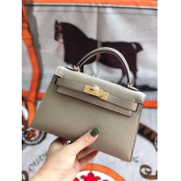 Low Cost Hermes original mini Kelly chevre mysore K19CM light grey&Gold Metal